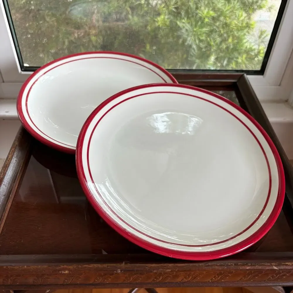 Dansk Maraschino Red Stripe Dinner Plates Set of 2